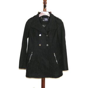 Guess Charcoal Double Breasted Peacoat Jacket Wool Blend